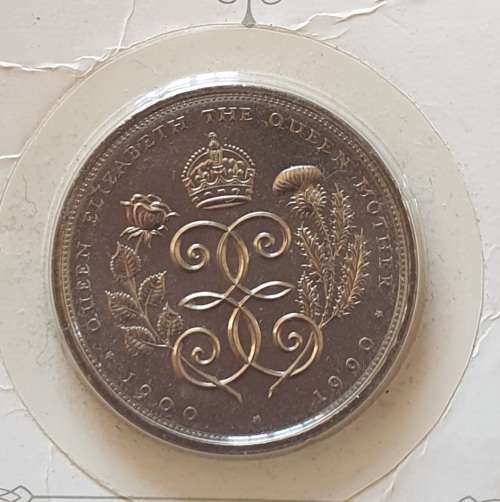 1990 Five Pounds, Commemorating The Queen Mother`s 90th Birthday, UNC on Royal Mint Card